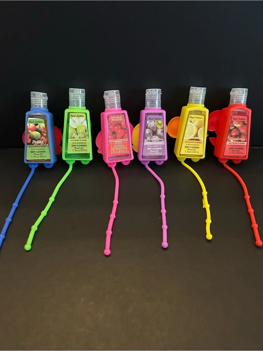 Kids Assortment of (6) Fruit Themed Scented Hand Sanitizer Gel in Silicone Cases
